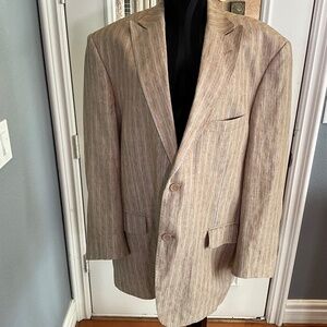 Milestone Old Money Linen Striped Blazer Preppy Academia Coastal Tan Blue 58